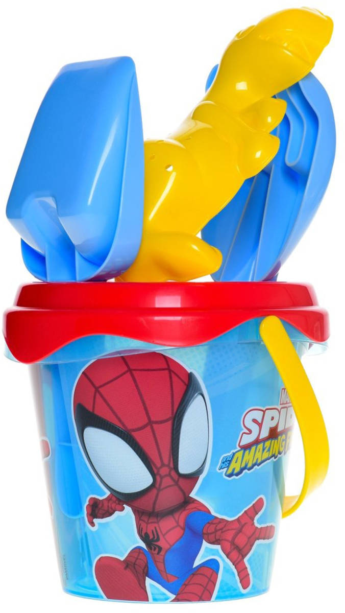 Fotografie Pískový set Spiderman kyblík transparentní se sítkem a 2 nástroji