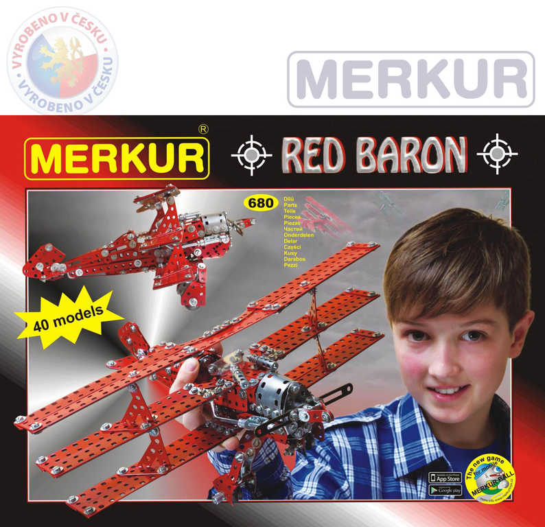 Fotografie Stavebnice MERKUR Red Baron 40 modelů 680ks v krabici 36x27cm