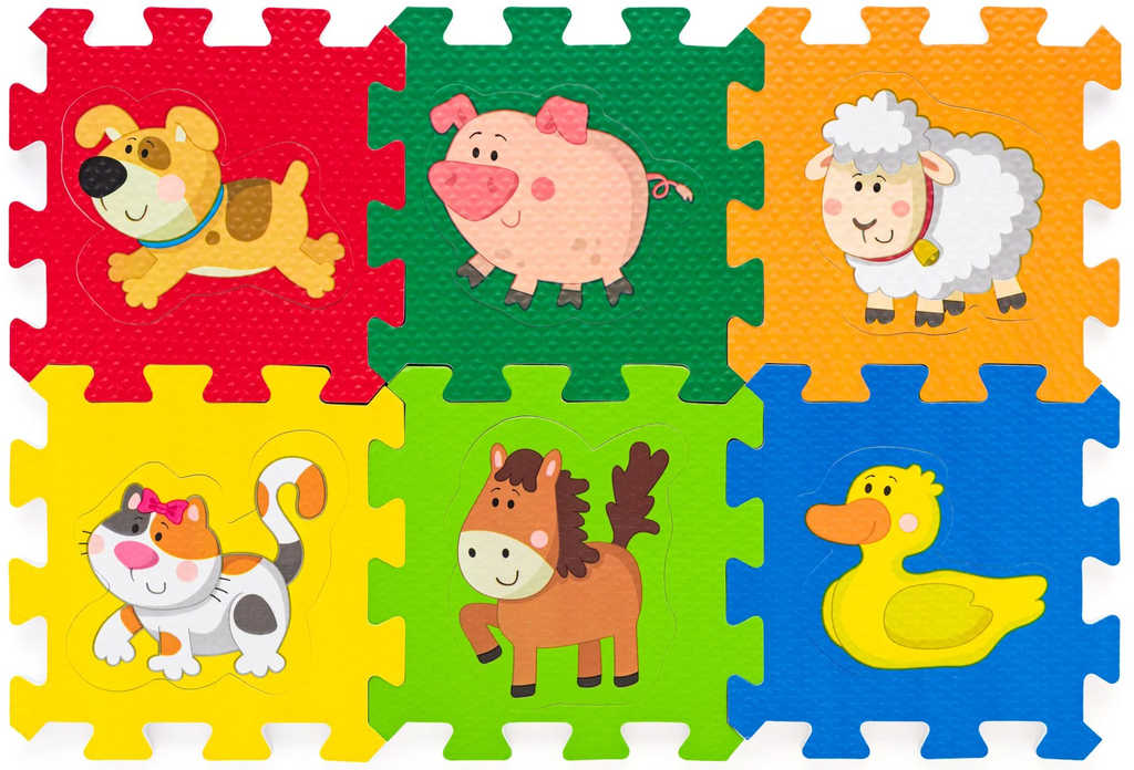 Měkké bloky Zvířátka 6ks pěnový koberec baby vkládací puzzle podložka na zem