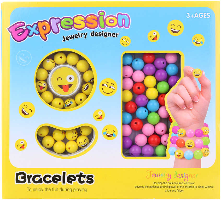 Fotografie Korálky navlékací barevné smajlík Emoji výroba náramků kreativní set v krabici