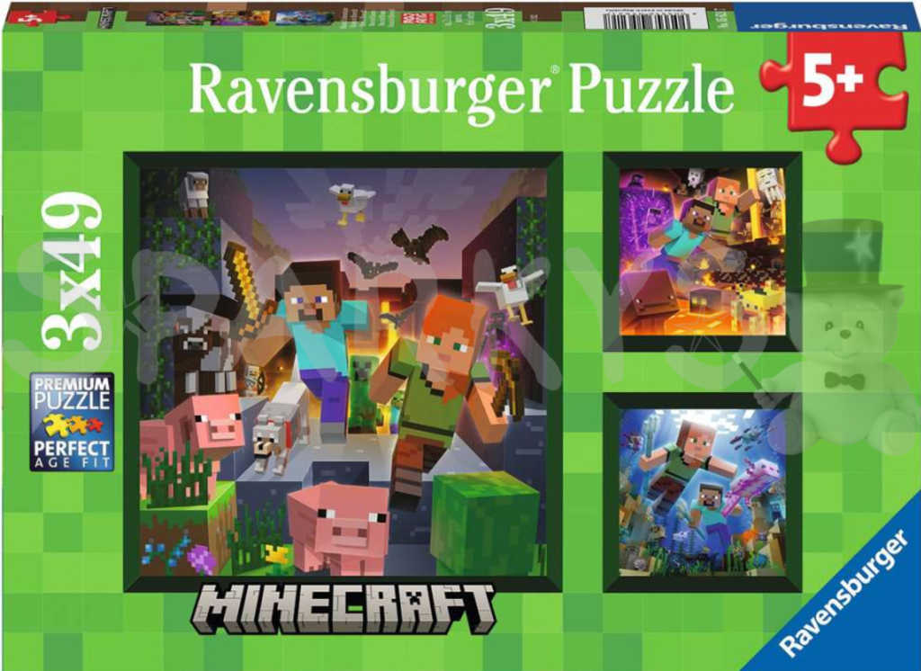 RAVENSBURGER Puzzle 3x49 dílků Minecraft Biomes 21x21cm skládačka 3v1