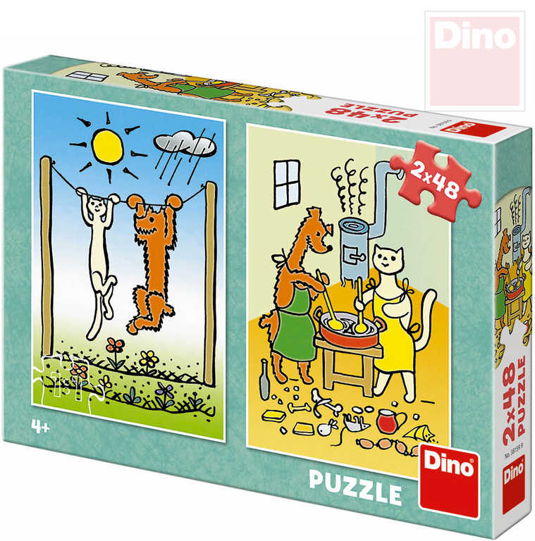 Fotografie Puzzle Pejsek a Kočička 2x48 dílků 18x26cm v krabici 27x19x4cm