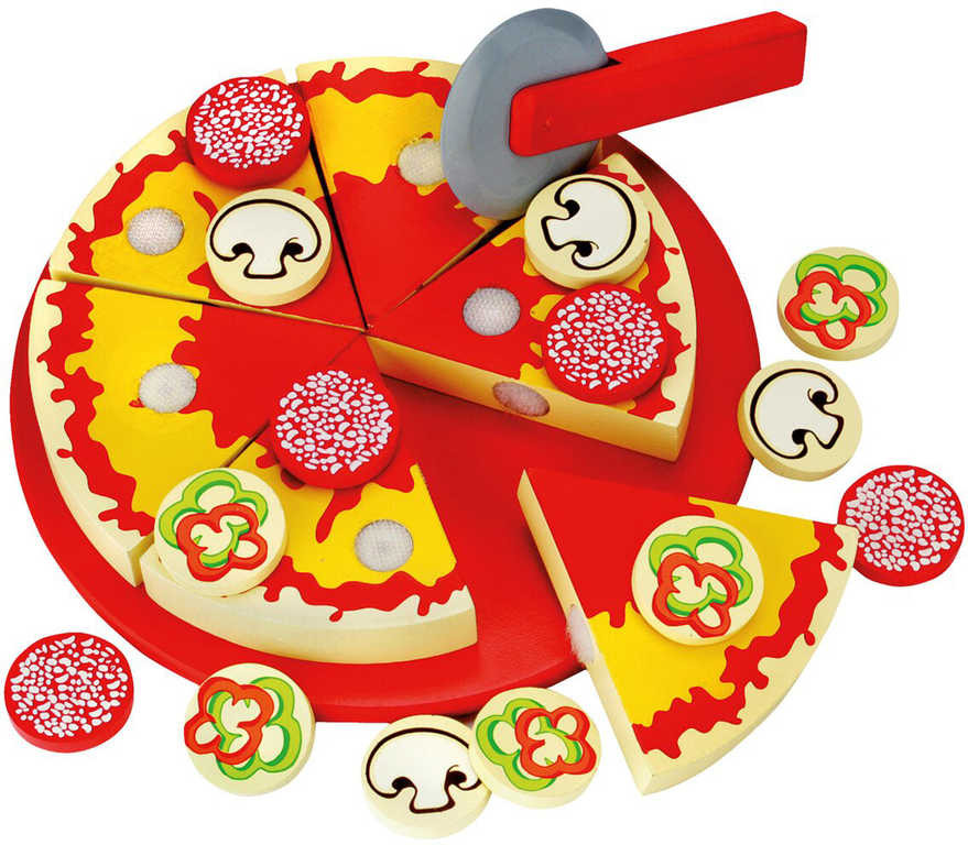 Fotografie BINO DŘEVO Pizza krájecí set s nožíkem na suchý zip 32 dílků BINO