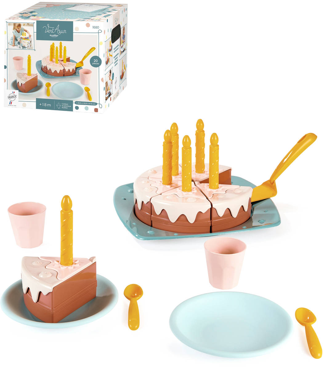 Fotografie ECOIFFIER Narozeninový dort baby set dětské nádobí + makety potravin plast