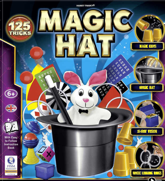 Fotografie Škola kouzel Magický klobouk sada kouzel a 125 triků s doplňky v krabici