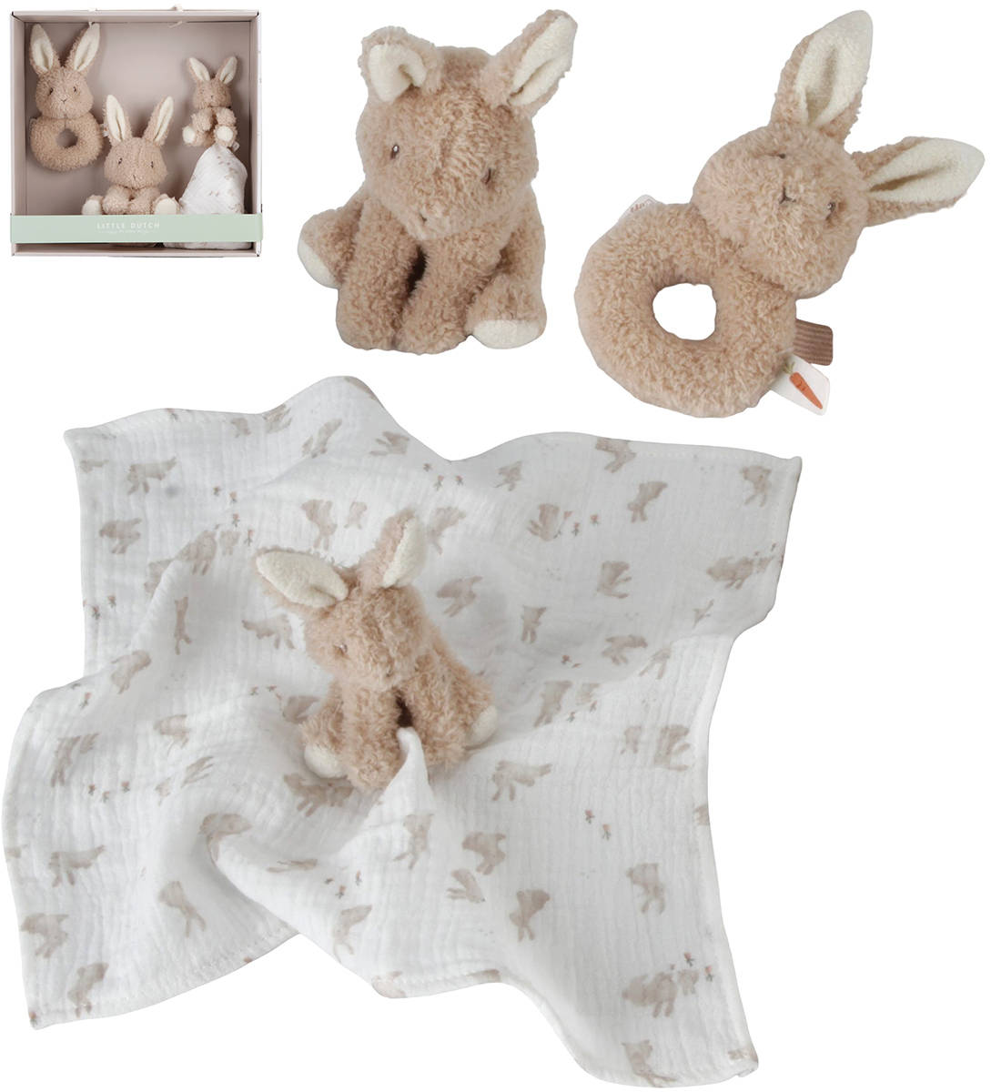 Fotografie LITTLE DUTCH Baby dárkový set králíček/muchláček/chrastítko pro miminko